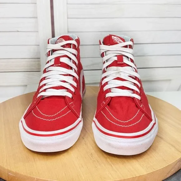 Vans SK8-Hi Canvas High-Top Sneakers Shoes Red White 7 Men 8.5 Women - Picture 2 of 11